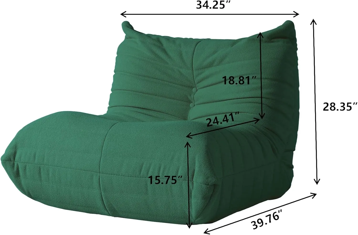 Lazy Floor Sofa, Fireside Chair,Teddy Velvet Sofa Bean Bag Couch, Lounge Accent Chair for Living Room Corner Bedroom Salon Office (Singel Seat, Green)