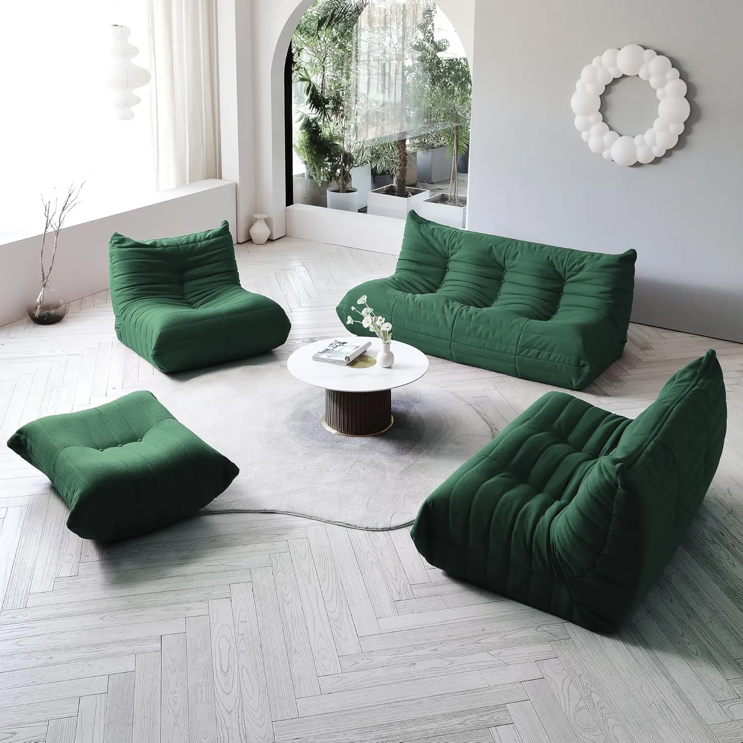 Lazy Floor Sofa, Fireside Chair,Teddy Velvet Sofa Bean Bag Couch, Lounge Accent Chair for Living Room Corner Bedroom Salon Office (Singel Seat, Green)