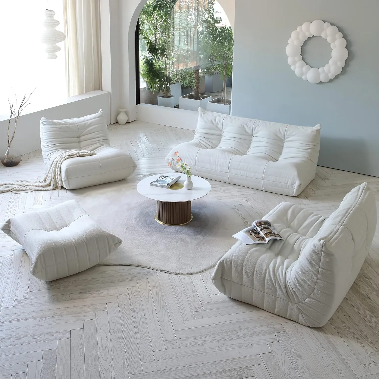 Lazy Floor Sofa, Fireside Chair,Teddy Velvet Sofa Bean Bag Couch, Lounge Accent Chair for Living Room Corner Bedroom Salon Office