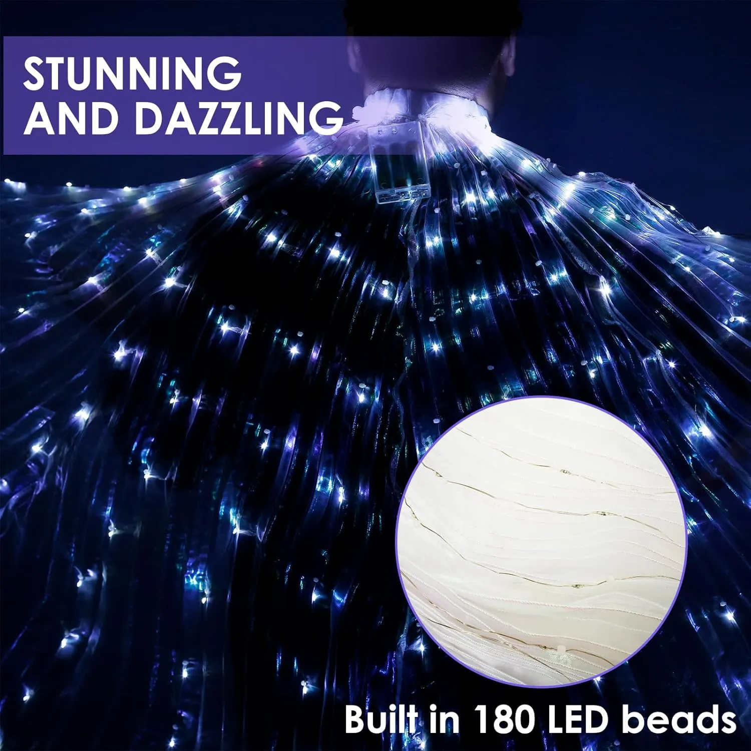 LED Belly Dance Wing, Colorful Butterfly Dance Light Up Wings with Telescopic Stick Glowing 2 Light Mode LED, Performance Clothing for Adult Child, Halloween,Christmas
