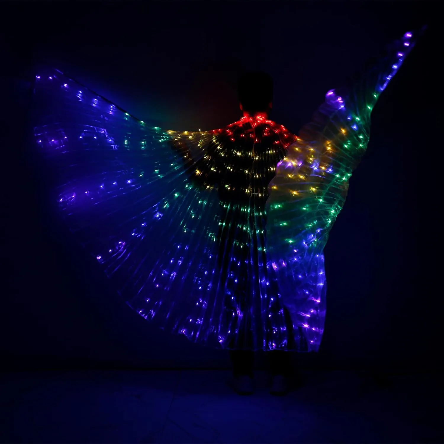 LED Belly Dance Wing, Colorful Butterfly Dance Light Up Wings with Telescopic Stick Glowing 2 Light Mode LED, Performance Clothing for Adult Child, Halloween,Christmas