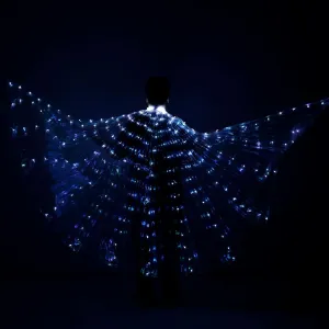 LED Belly Dance Wing, Colorful Butterfly Dance Light Up Wings with Telescopic Stick Glowing 2 Light Mode LED, Performance Clothing for Adult Child, Halloween,Christmas