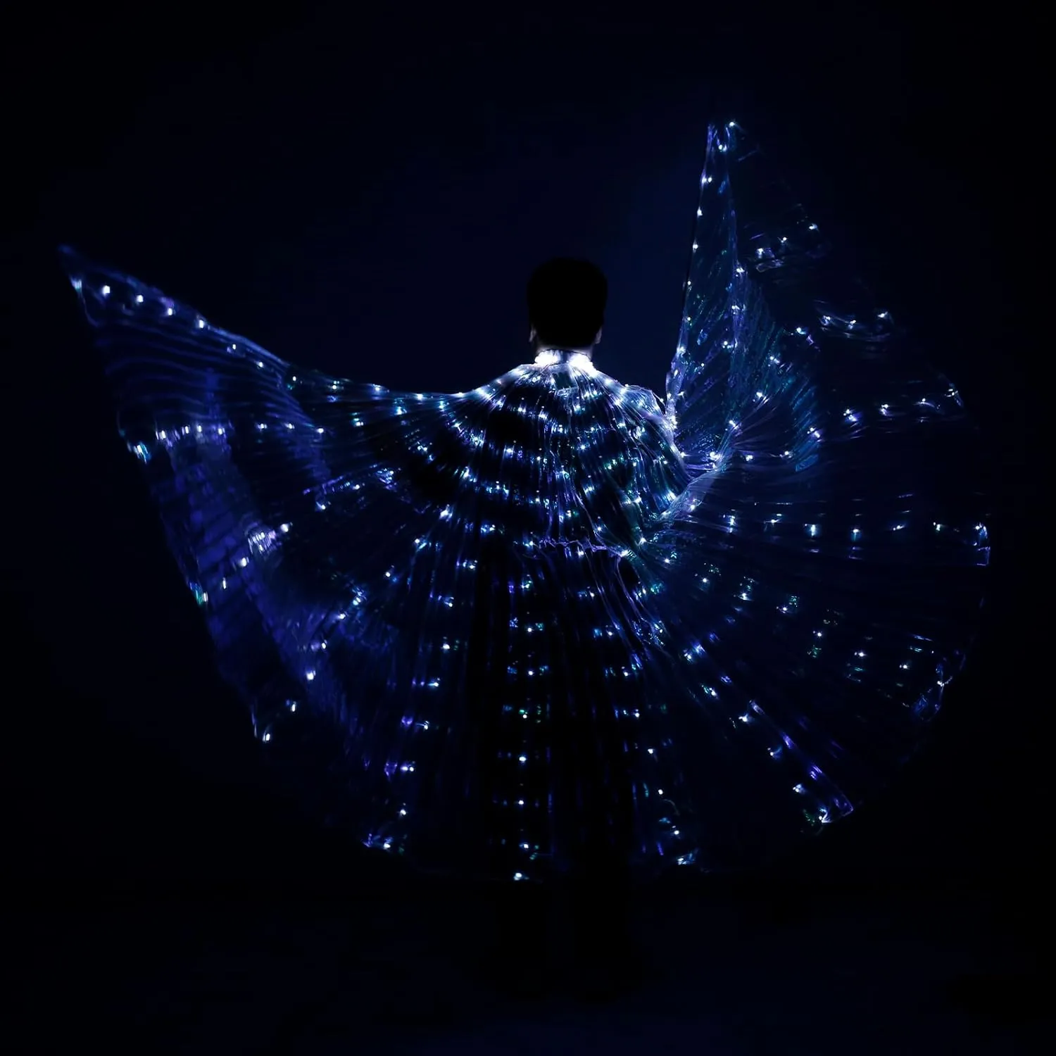 LED Belly Dance Wing, Colorful Butterfly Dance Light Up Wings with Telescopic Stick Glowing 2 Light Mode LED, Performance Clothing for Adult Child, Halloween,Christmas