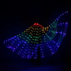 LED Belly Dance Wing, Colorful Butterfly Dance Light Up Wings with Telescopic Stick Glowing 2 Light Mode LED, Performance Clothing for Adult Child, Halloween,Christmas