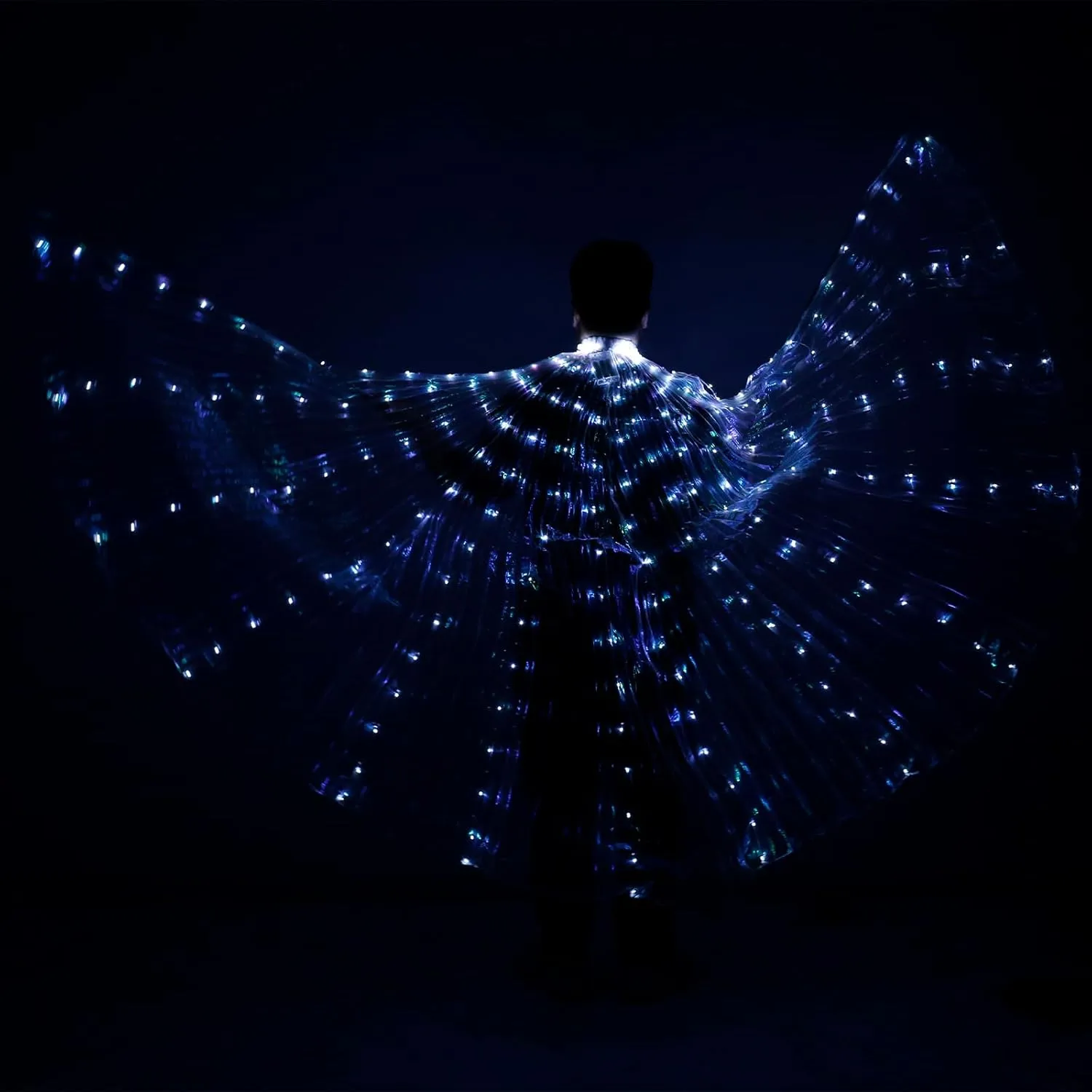 LED Belly Dance Wing, Colorful Butterfly Dance Light Up Wings with Telescopic Stick Glowing 2 Light Mode LED, Performance Clothing for Adult Child, Halloween,Christmas