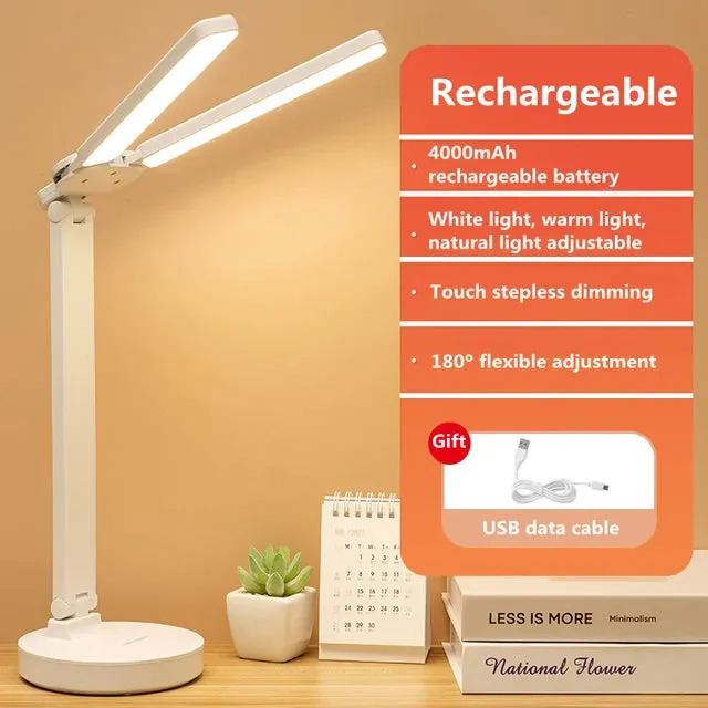 LED Desk Lamp – 3-Level Dimmable Touch Night Light, USB Rechargeable, Foldable Eye Protection Table Lamp for Bedroom, Reading, and Study