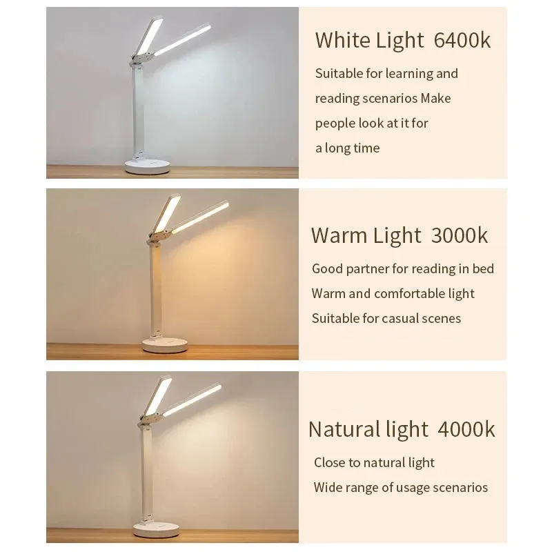 LED Desk Lamp – 3-Level Dimmable Touch Night Light, USB Rechargeable, Foldable Eye Protection Table Lamp for Bedroom, Reading, and Study