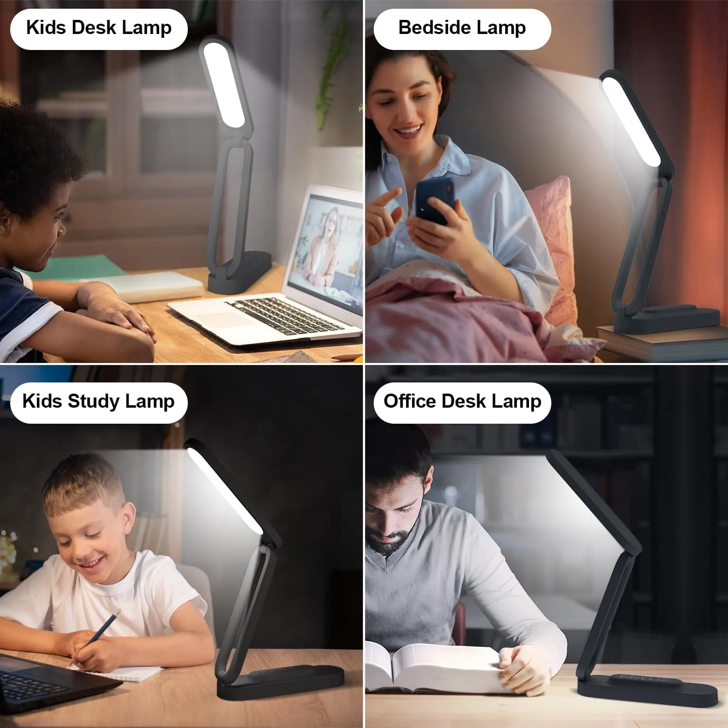 LED Desk Lamp for Office Home & Battery Operated Lamp Rechargeable Lamp Foldable & Portable Light, LED Desk Light Strip, 3 Brightness Dimmable Small Desk Lamp Reading Lamp (Black (2PACK))