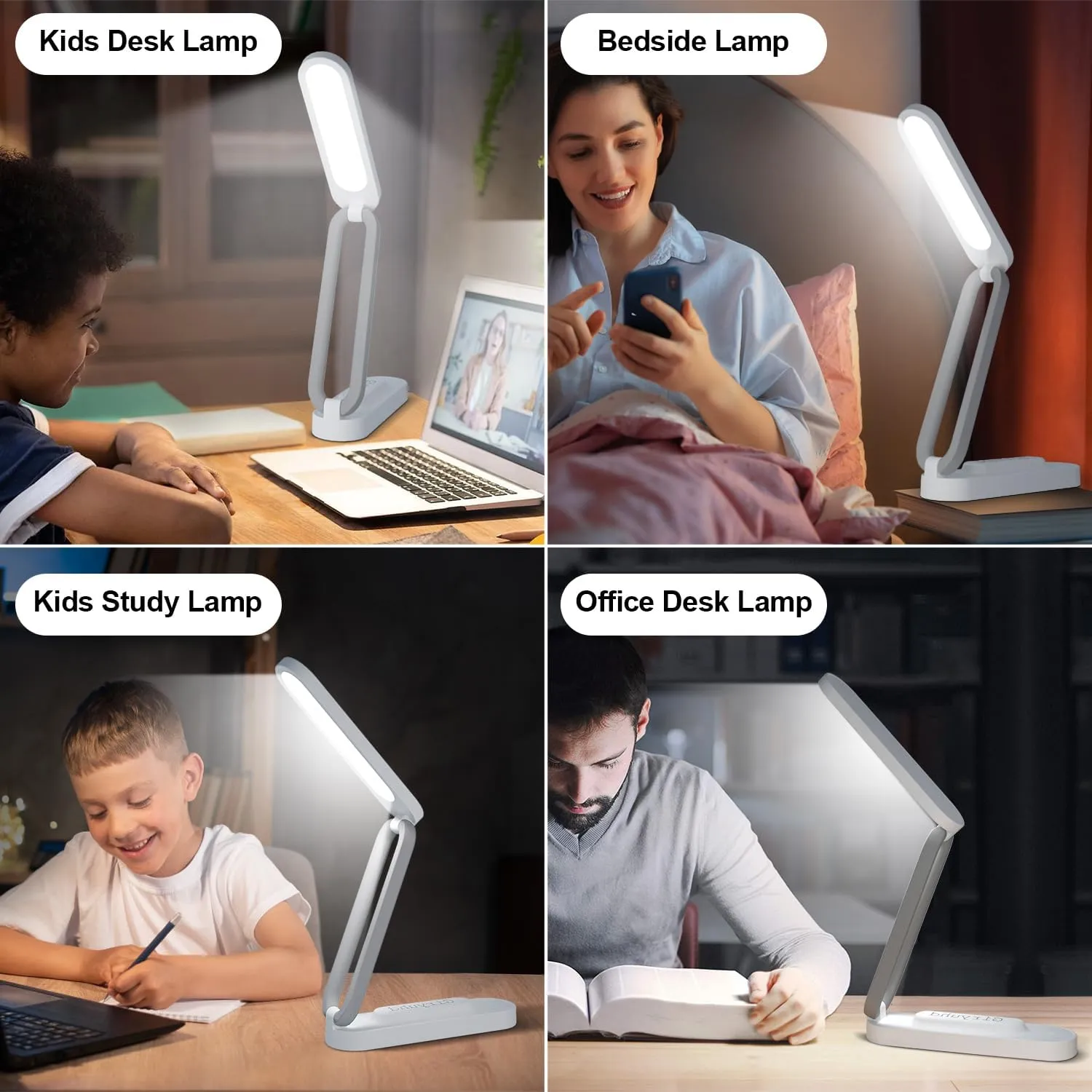 LED Desk Lamp for Office Home & Battery Operated Lamp Rechargeable Lamp Foldable & Portable Light, LED Desk Light Strip, 3 Brightness Dimmable Small Desk Lamp Wireless Reading Lamp(2PACK)