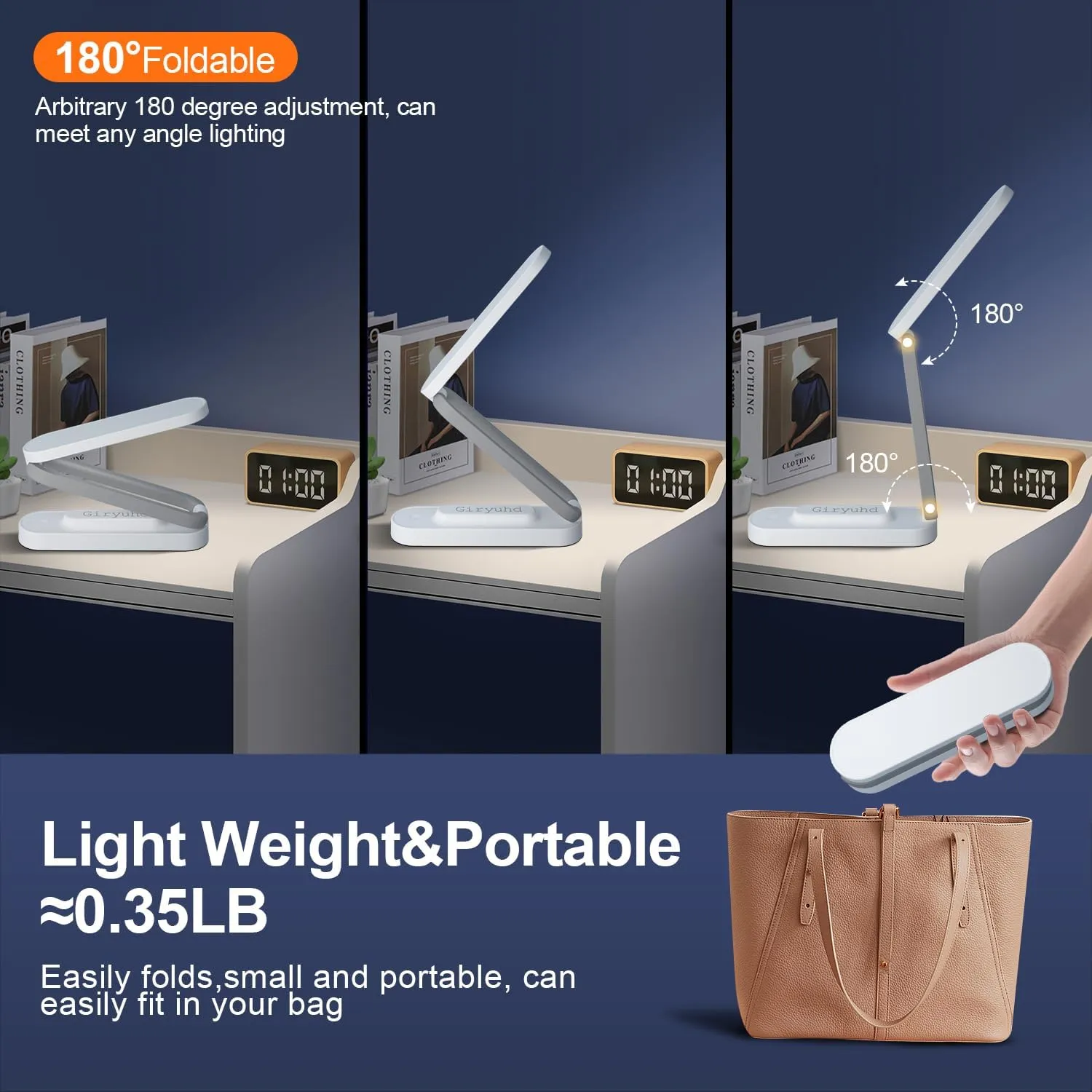 LED Desk Lamp for Office Home & Battery Operated Lamp Rechargeable Lamp Foldable & Portable Light, LED Desk Light Strip, 3 Brightness Dimmable Small Desk Lamp Wireless Reading Lamp(2PACK)