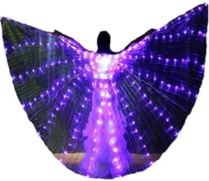LED Isis Wings Belly Dance Wings Butterfly Wings Girls Dance Show Halloween Christmas LED Wing Costumes with Telescopic Stick (Adult-Purple)