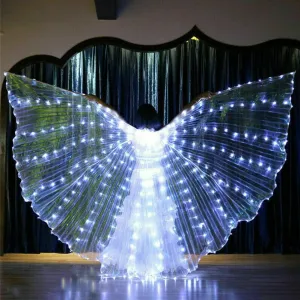 LED Isis Wings Glow Light Up Belly Dance Costumes with Stick, Performance Clothing Carnival Halloween, Large LED Belly Dance Wings Glow Light Up Belly(White)