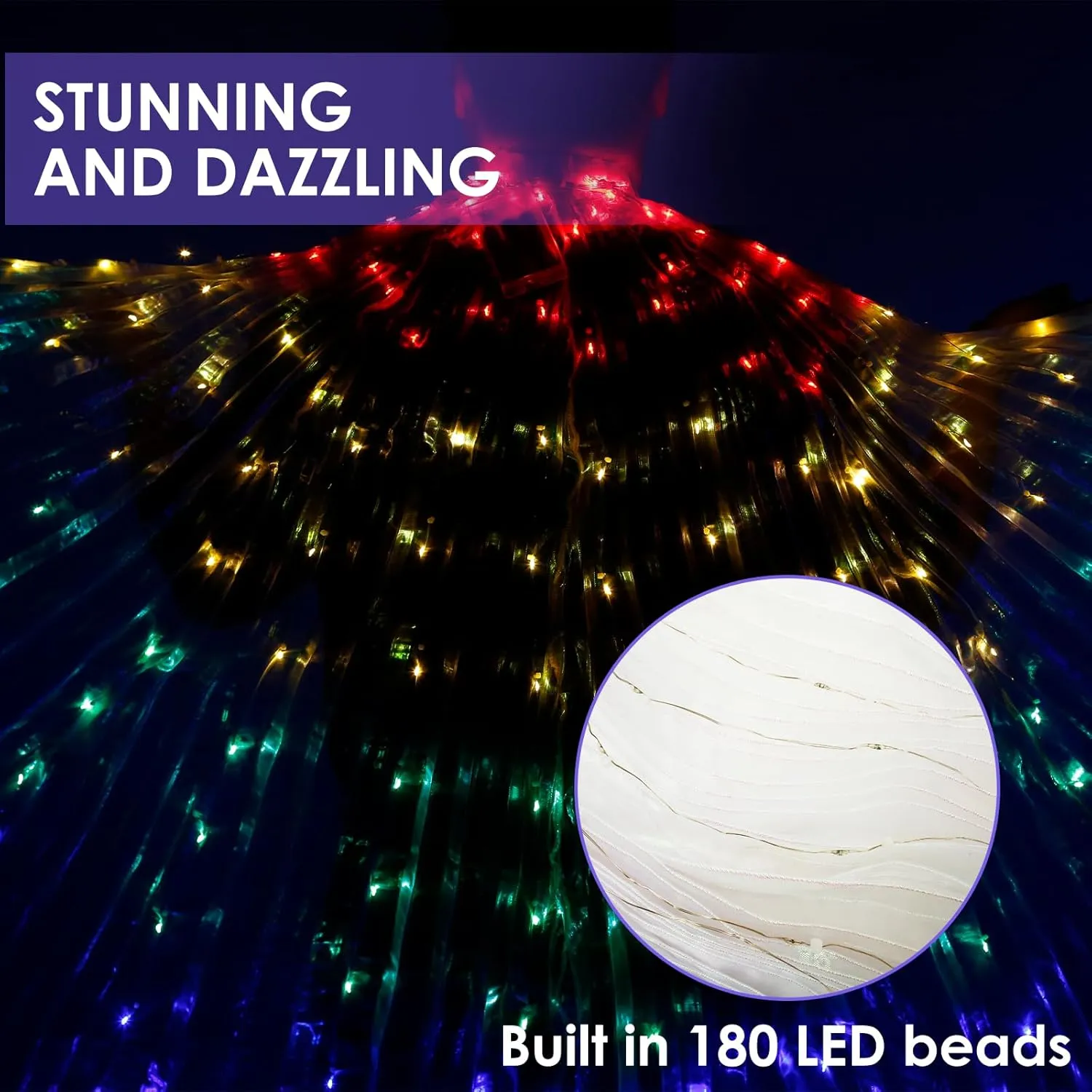 LED Lsis Wings, Belly Dance Wings, Light Up LED Butterfly Wings, 2 Light Mode Glow Angel Dance Wings with Telescopic Stick, Adults Child Performance Clothing