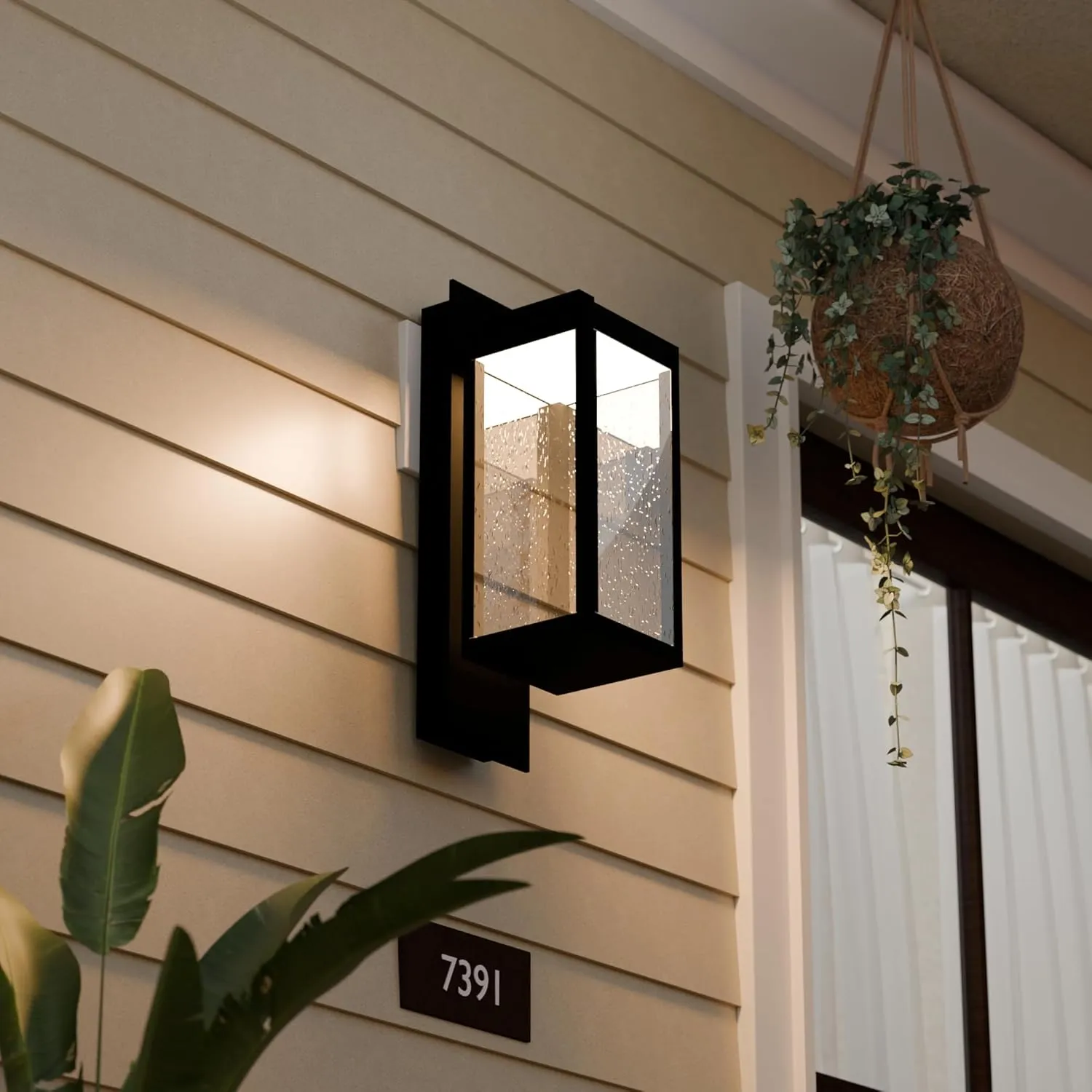 LED Outdoor Wall Sconce Modern Porch Light Outdoor Wall Mount Lantern Waterproof Exterior Light Fixture with Clear Glass Shade, Aluminum Black OutsideLamps for Front Door