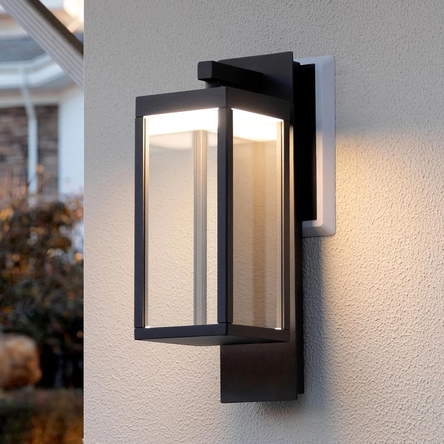 LED Outdoor Wall Sconce Modern Porch Light Outdoor Wall Mount Lantern Waterproof Exterior Light Fixture with Clear Glass Shade, Aluminum Black OutsideLamps for Front Door