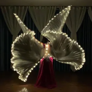 LED Wings LED Dance Flags with Telescopic Sticks Adult LED Belly Dance Wings Safe Light Up Wings 360 Degrees Performance Props Glowing Light Up Costume for Stage Performance Warm Light