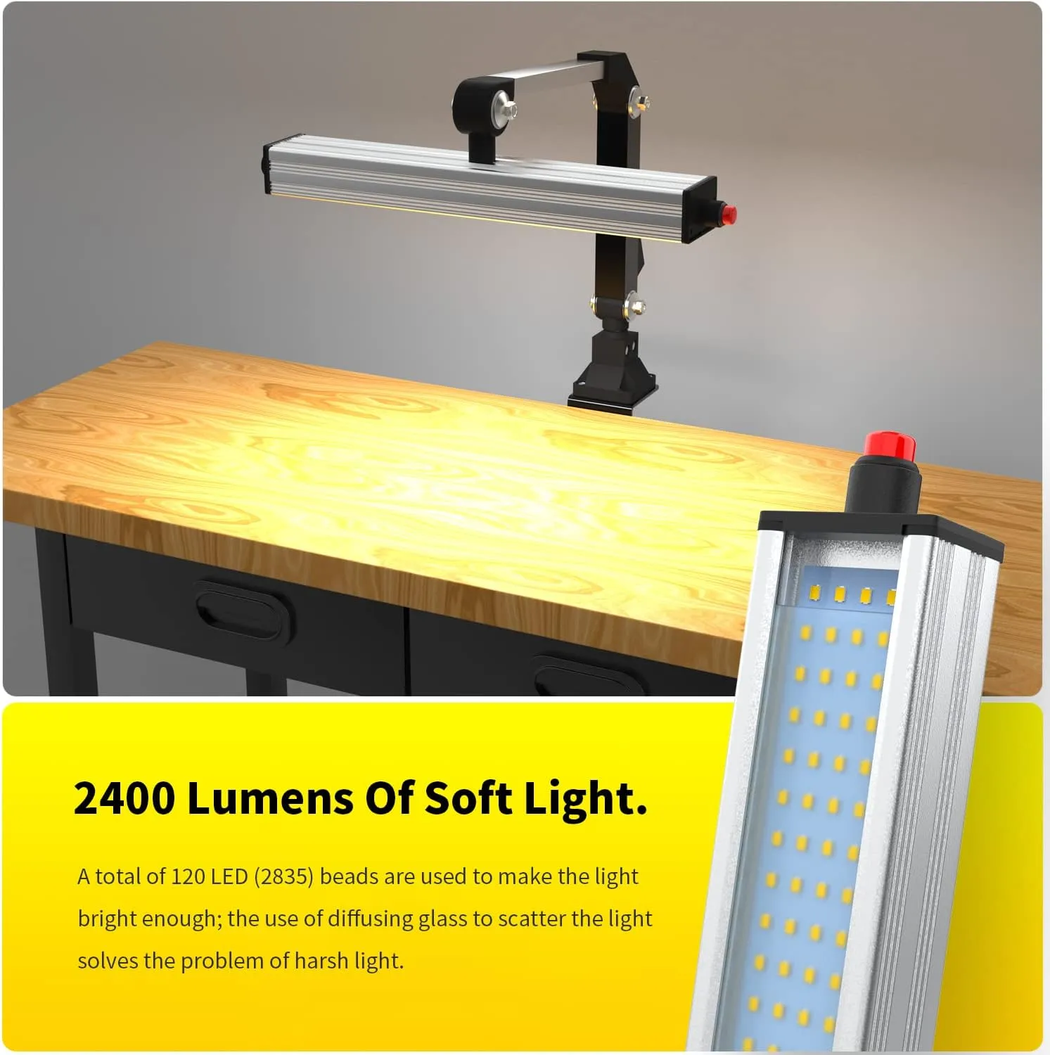 Led Work Light 24W 20in Long Arm Aluminum Alloy Waterproof Table Lamp for Machine Tool CNC Lathe Drilling Machine, US Plug