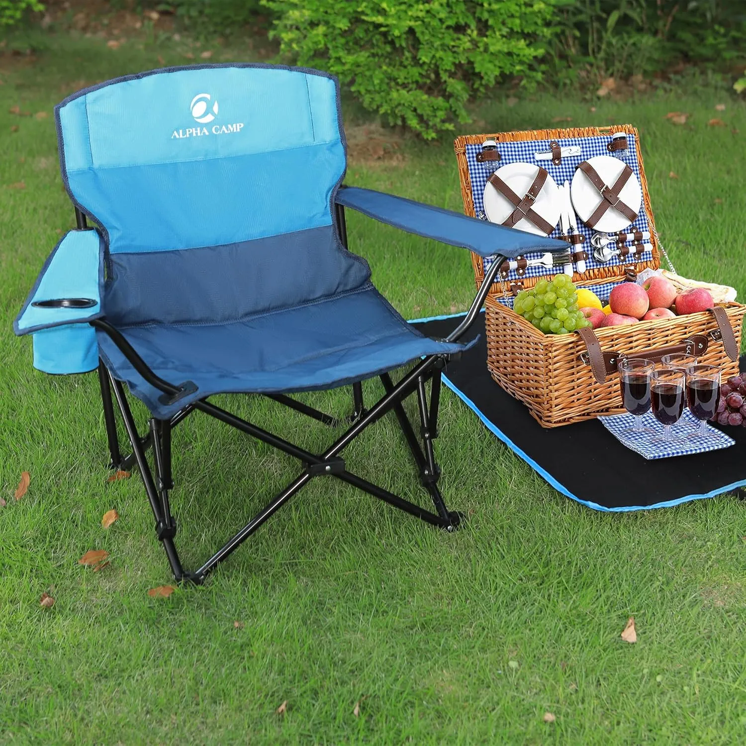 LET'S CAMP Folding Camping Chair, Portable, Blue, Steel Frame, 250LBS, Outdoor, Casual, Reclining, 1 Position, 12.59" Seat Height, 33.46" Backrest Width, 18.11D x 20.07W x 27.55H in, Camping