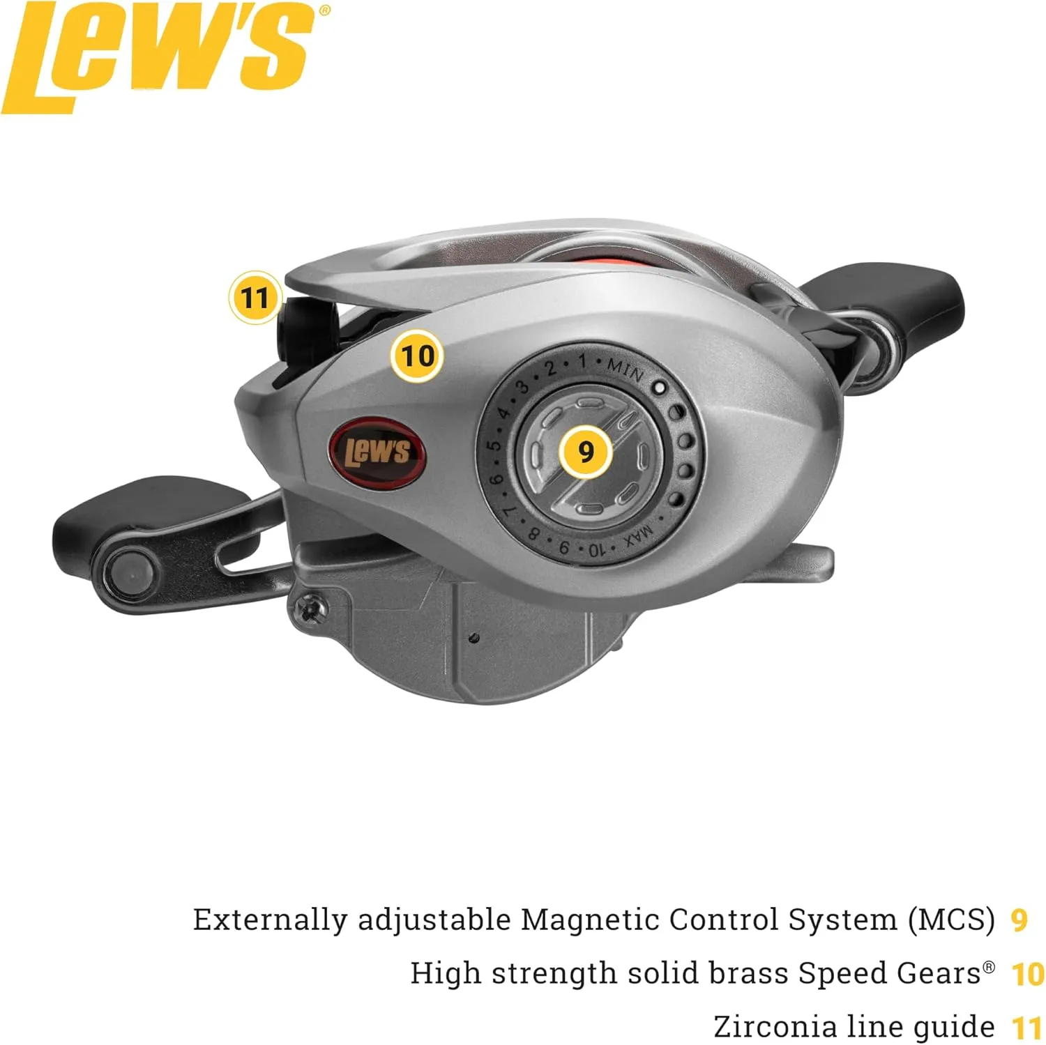 Lew's Laser MG Speed Spool SLP Baitcast Fishing Reel, Graphite Frame, 8 Bearing System with Stainless Steel Double Shielded Ball Bearings
