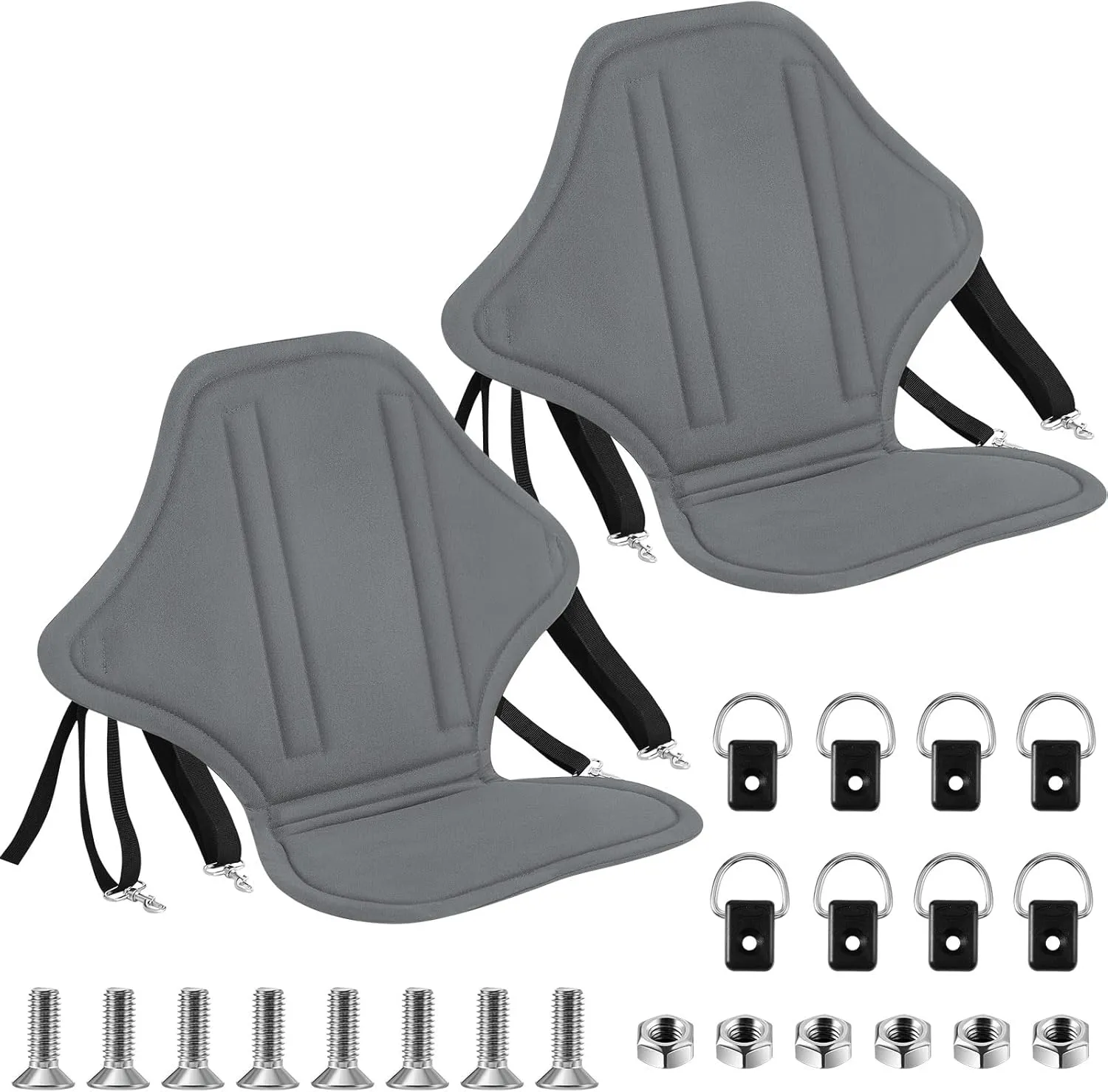Lewtemi 2 Pack Padded Kayak Seat Fishing Boat Seat with Storage Bag 8 Fixed D Rings Screws Detachable Paddle Board Chair Canoe Chair with Adjustable Back Strap for Summer Canoe Universal Sit
