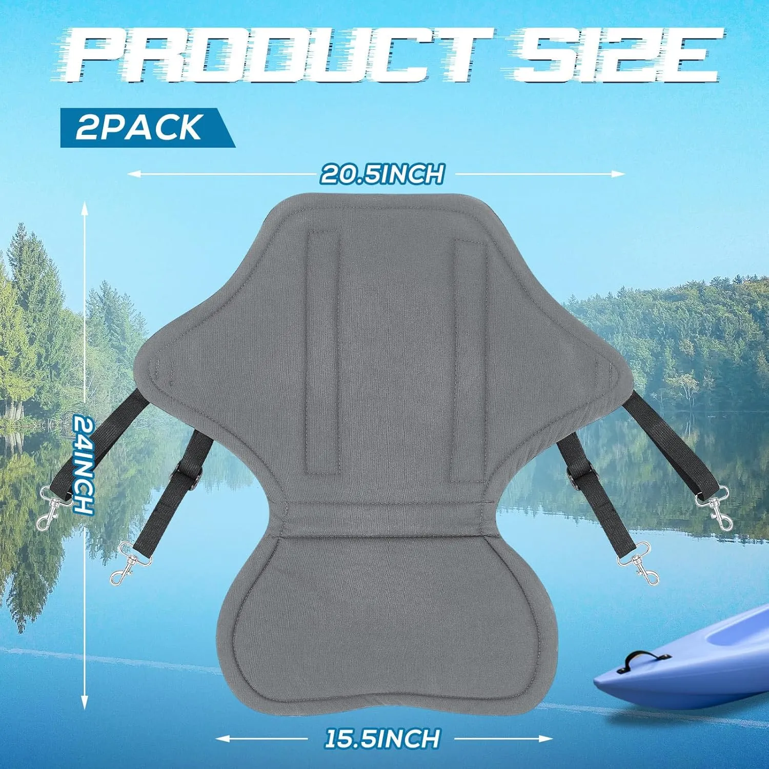 Lewtemi 2 Pack Padded Kayak Seat Fishing Boat Seat with Storage Bag 8 Fixed D Rings Screws Detachable Paddle Board Chair Canoe Chair with Adjustable Back Strap for Summer Canoe Universal Sit