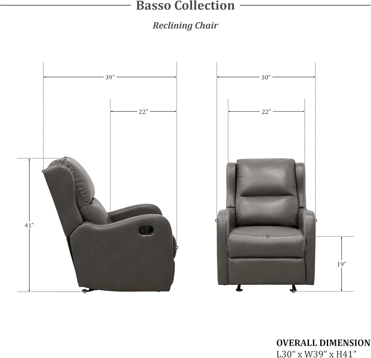 Lexicon Manual Glider Recliner Chair, Reclining Sofa Chair, Home Theater Seating, Manual Glider Recliner for Living Room/Office/Apartment, Easy Assembly, Gray Faux Leather