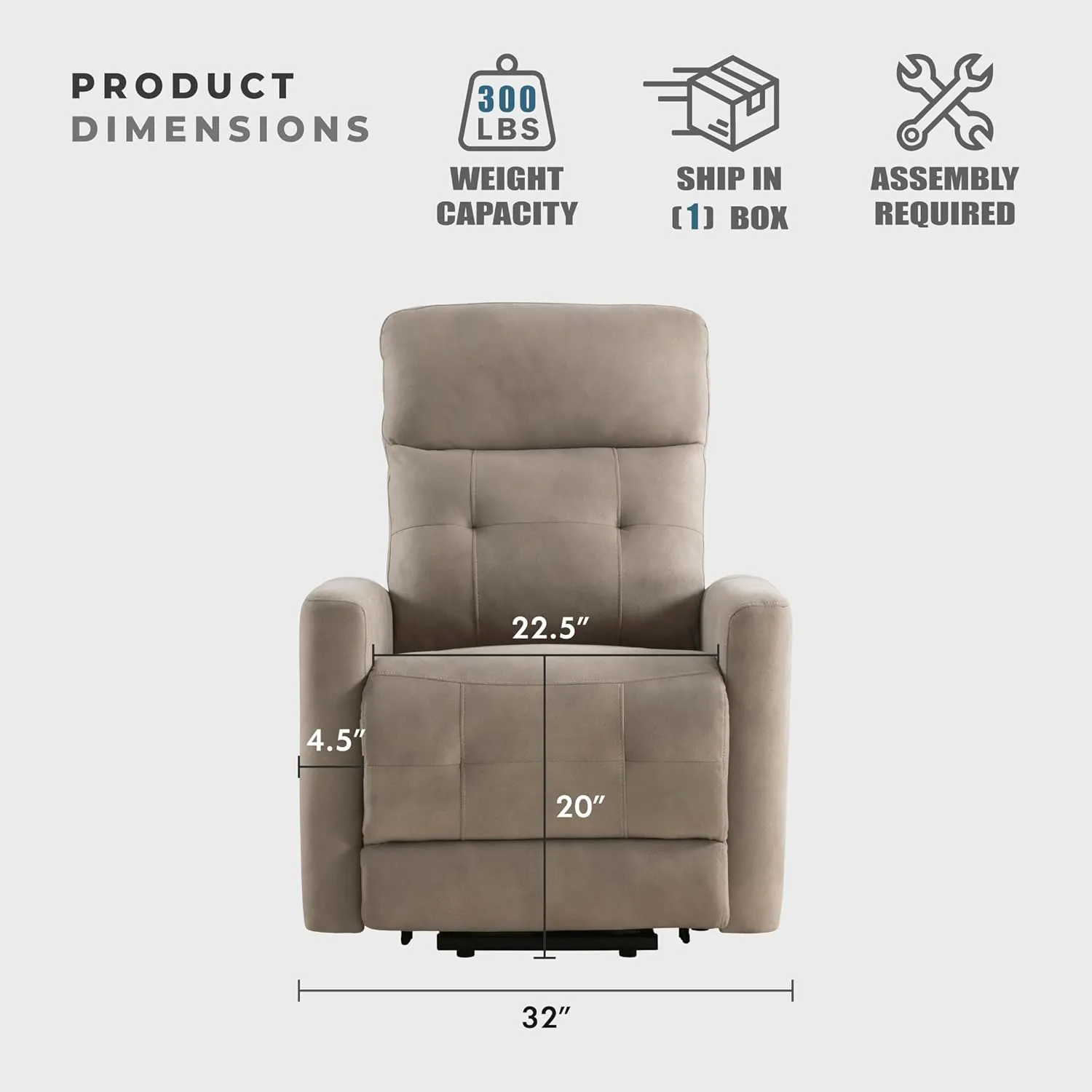 Lexicon Power Lift Recliner with Heat and Massage for Adults Elderly Ergonomic, Textured Microfiber Tufted Lounge Chair Classic Single Sofa Recliner with Side Pockets, Home Theater Seating, Brown