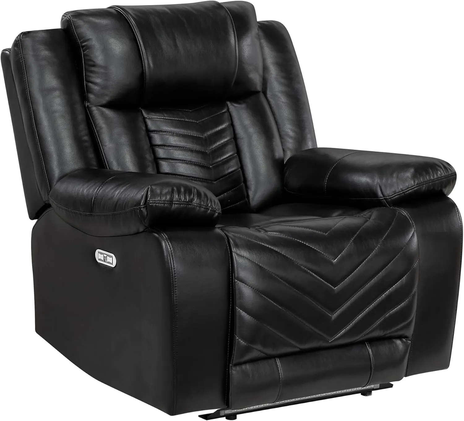 Lexicon Power Recliner Chair, Faux Leather Upholstered Home Theater Seating with LED Lighting, USB Charging Ports, Single Wall Hugger Reclining Chair for Living Room/Bedroom Easy Assembly, Black
