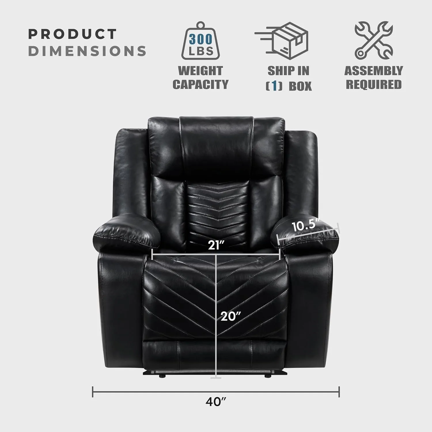 Lexicon Power Recliner Chair, Faux Leather Upholstered Home Theater Seating with LED Lighting, USB Charging Ports, Single Wall Hugger Reclining Chair for Living Room/Bedroom Easy Assembly, Black