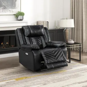Lexicon Power Recliner Chair, Faux Leather Upholstered Home Theater Seating with LED Lighting, USB Charging Ports, Single Wall Hugger Reclining Chair for Living Room/Bedroom Easy Assembly, Black