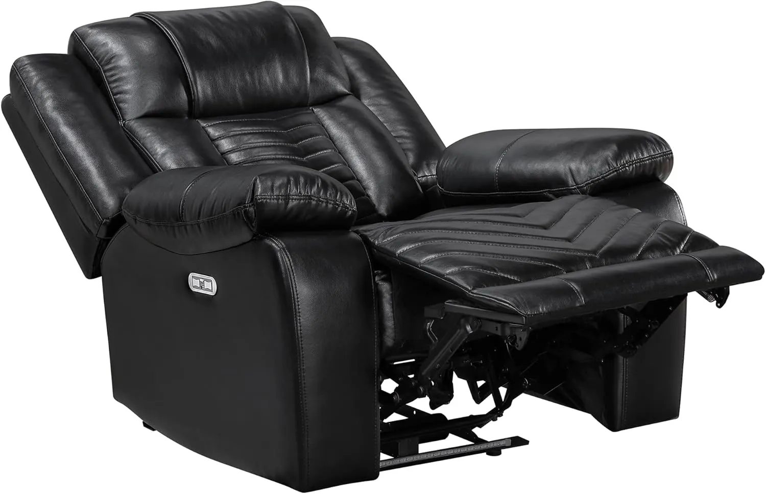 Lexicon Power Recliner Chair, Faux Leather Upholstered Home Theater Seating with LED Lighting, USB Charging Ports, Single Wall Hugger Reclining Chair for Living Room/Bedroom Easy Assembly, Black