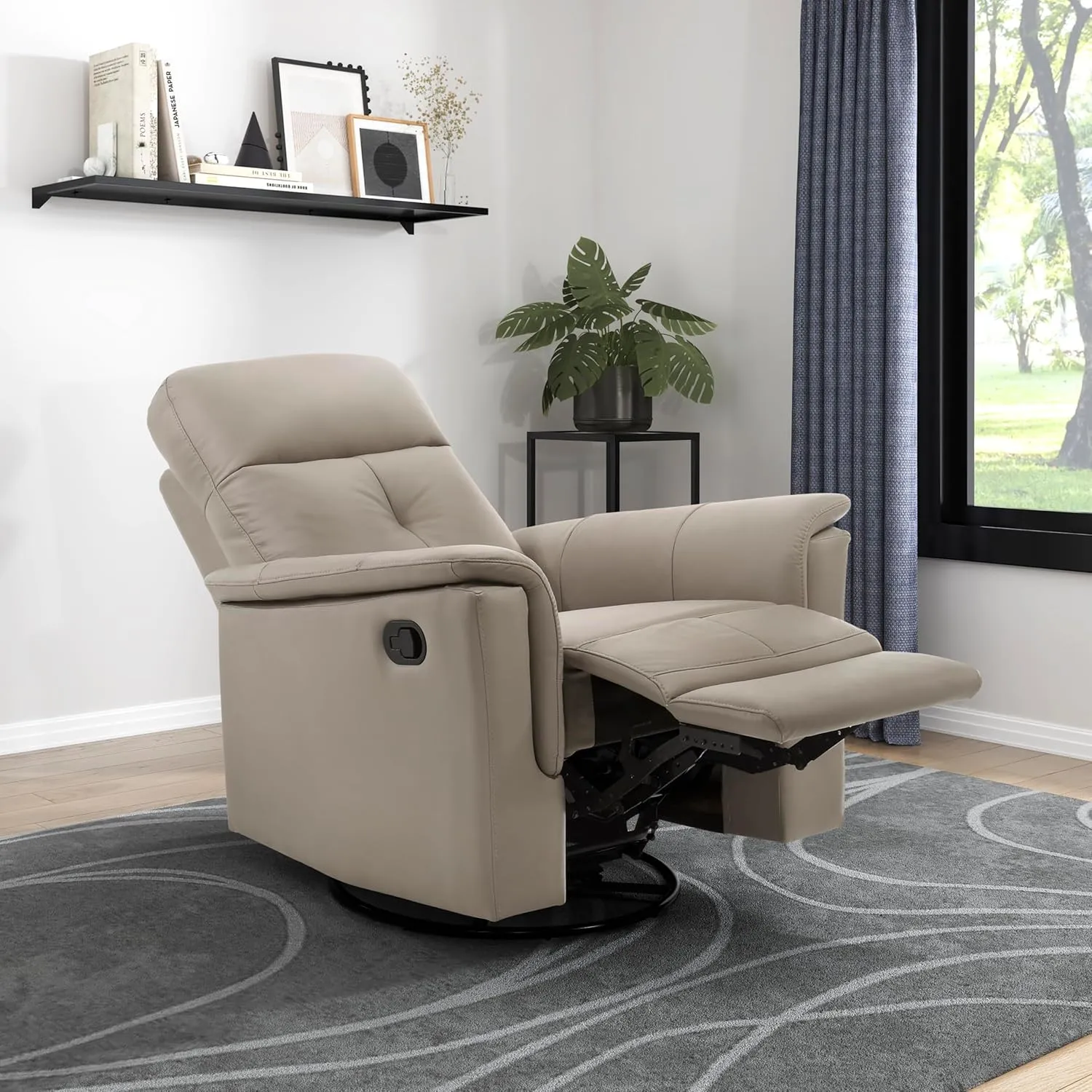 Lexicon Swivel Glider Recliner Chair, Comfy Nursery Glider, Top Grain Leather Match Recliner, Manual Reclining Chair for Living Room/Office/Apartment, Latte
