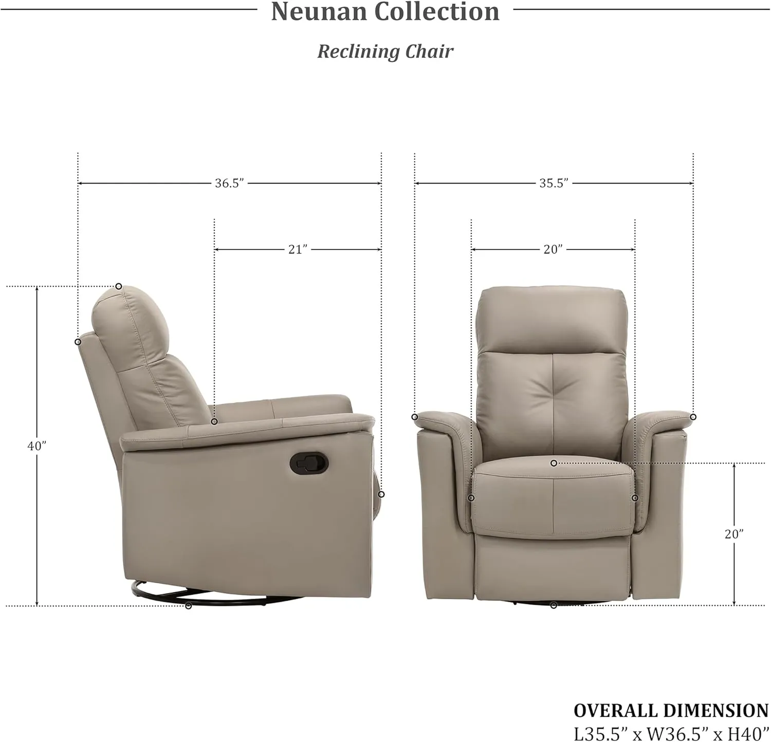 Lexicon Swivel Glider Recliner Chair, Comfy Nursery Glider, Top Grain Leather Match Recliner, Manual Reclining Chair for Living Room/Office/Apartment, Latte