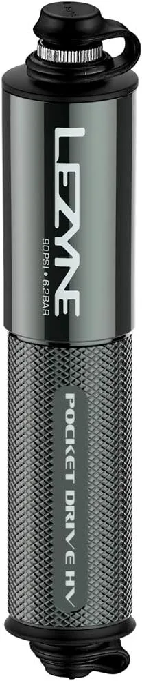 LEZYNE Pocket Drive HV Mini Bicycle Hand Pump, High Volume 90psi, Presta & Scrhader Compatible, CNC Aluminum, Compact, Plus-Size Tires, Portable Bike Pump