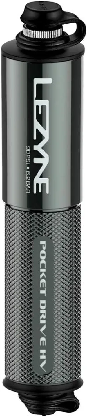 LEZYNE Pocket Drive HV Mini Bicycle Hand Pump, High Volume 90psi, Presta & Scrhader Compatible, CNC Aluminum, Compact, Plus-Size Tires, Portable Bike Pump
