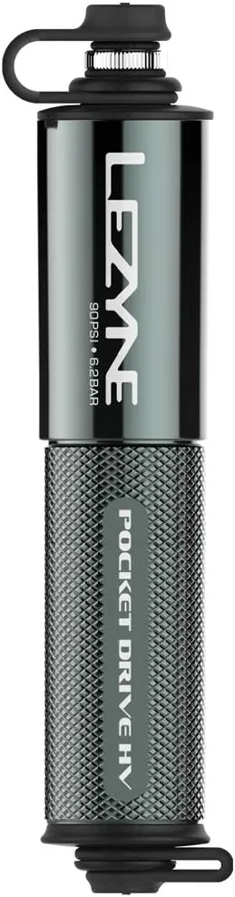 LEZYNE Pocket Drive HV Mini Bicycle Hand Pump, High Volume 90psi, Presta & Scrhader Compatible, CNC Aluminum, Compact, Plus-Size Tires, Portable Bike Pump