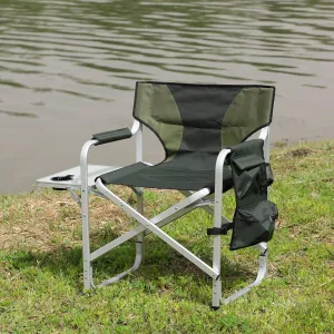 Lightweight Oversized Padded Folding Outdoor Chair with Side Table & Storage, Camping, Picnics, & Relaxation, Green