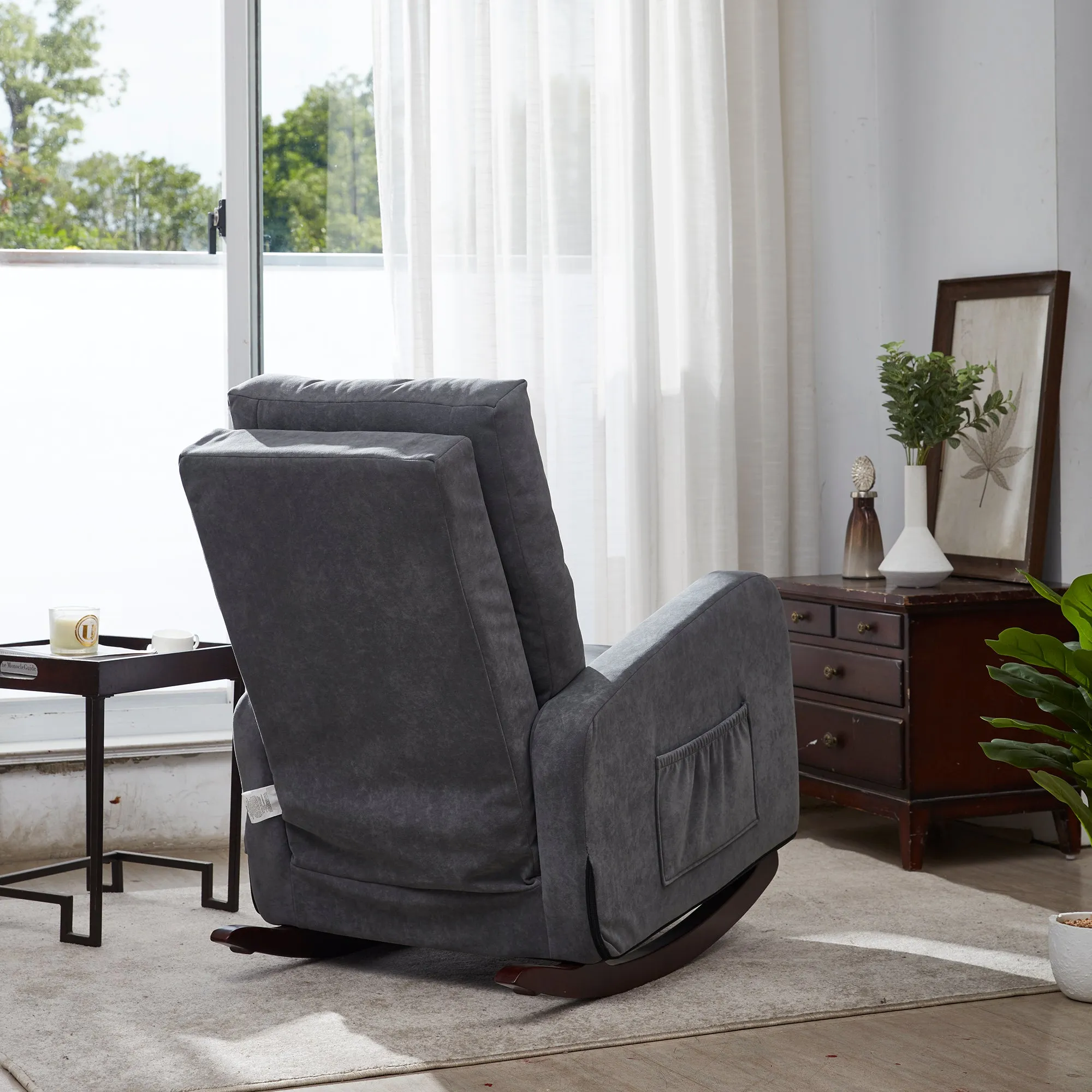 Living Room Chair Lazy Recliner Comfortable Fabric High Back Armchair- Antique Gray