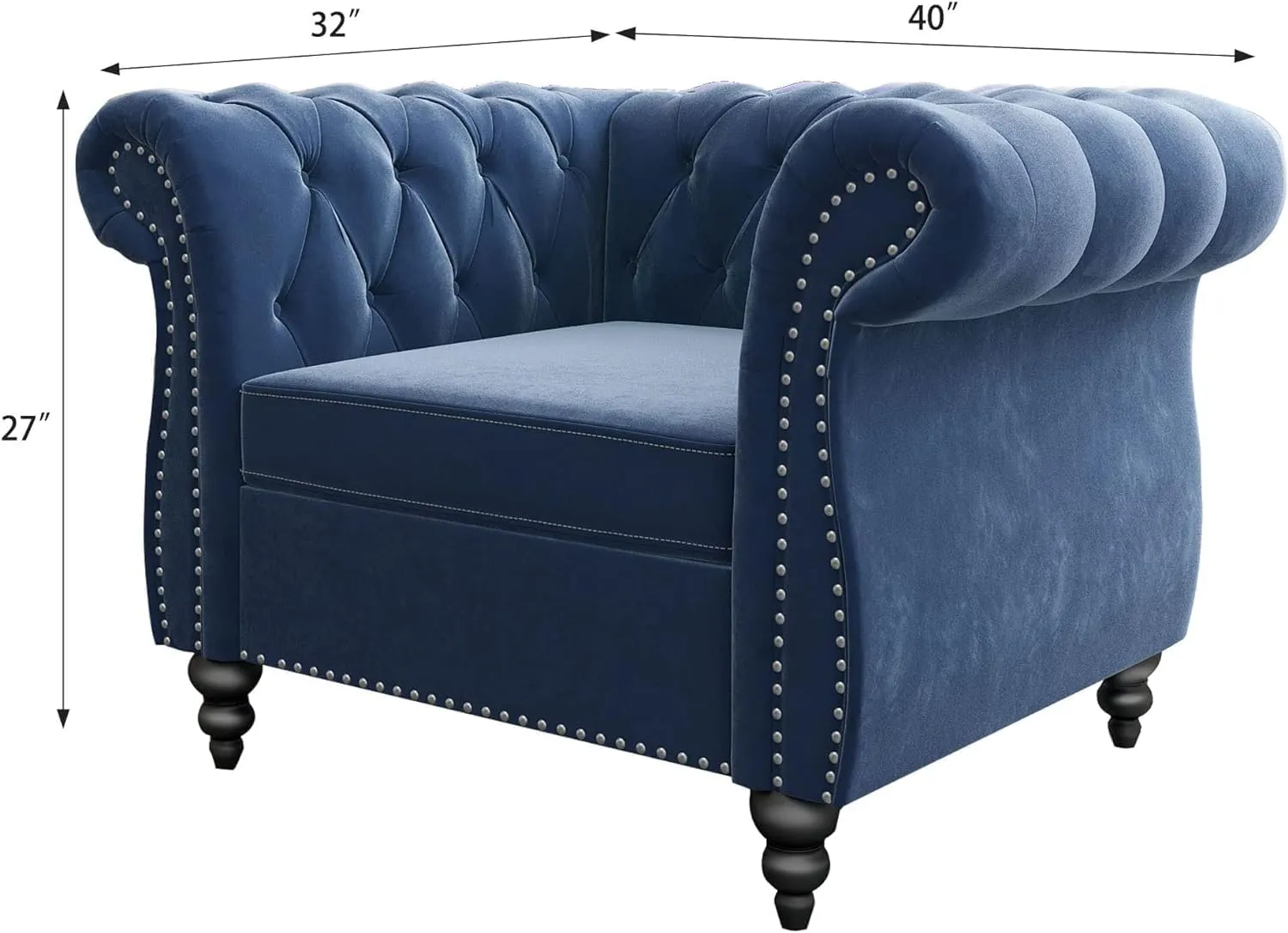 Living Room Chair, Modern Velvet Chesterfield Sofa Chair, Mid Century Single Sofa Couch Chair with Tufted Back and Rolled Arms, Accent Chair for Living Room Apartment, Blue