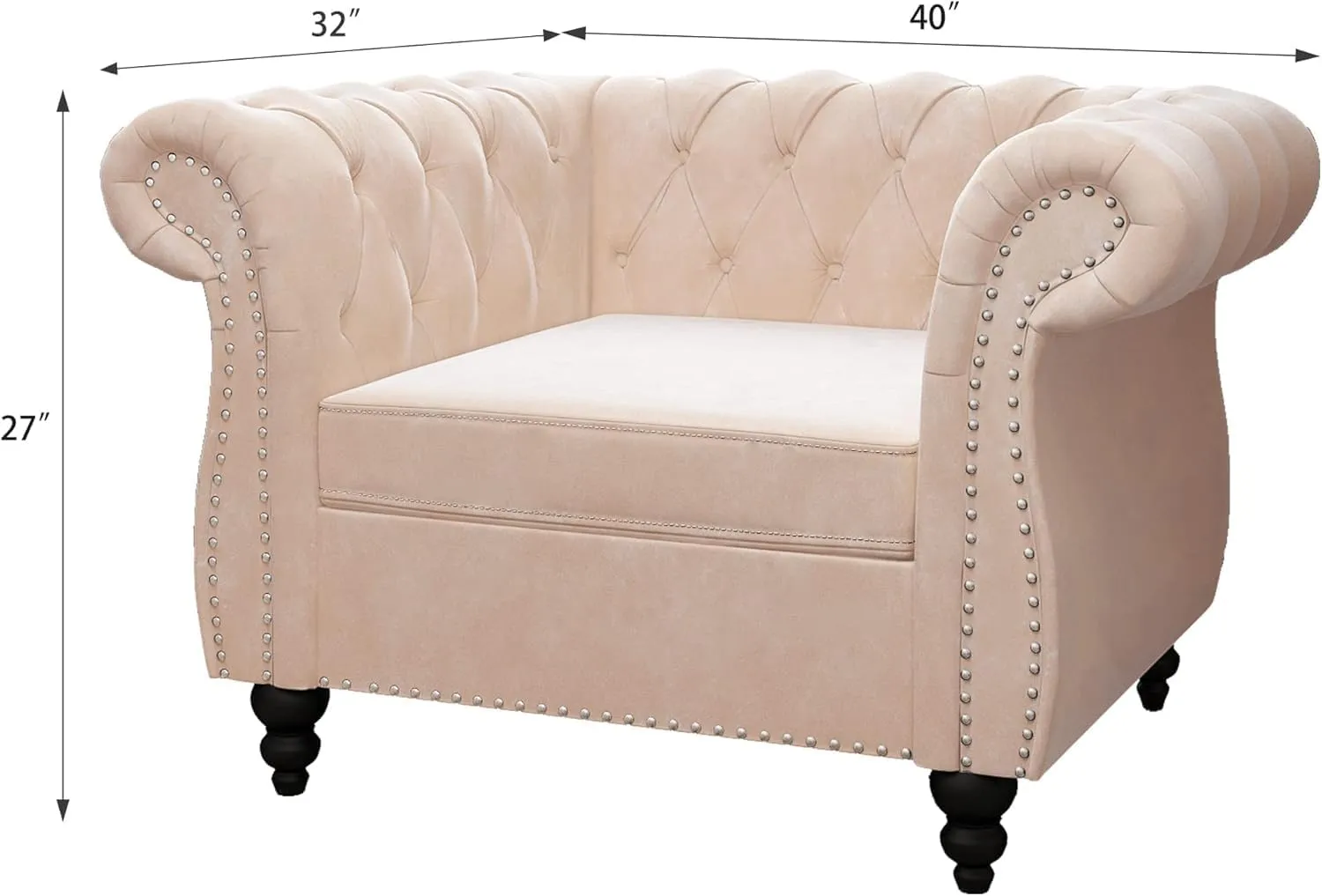 Living Room Chair, Modern Velvet Chesterfield Sofa Chair, Mid Century Single Sofa Couch Chair with Tufted Back and Rolled Arms, Accent Sofa Chair for Living Room Apartment, Beige