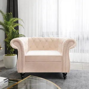 Living Room Chair, Modern Velvet Chesterfield Sofa Chair, Mid Century Single Sofa Couch Chair with Tufted Back and Rolled Arms, Accent Sofa Chair for Living Room Apartment, Beige