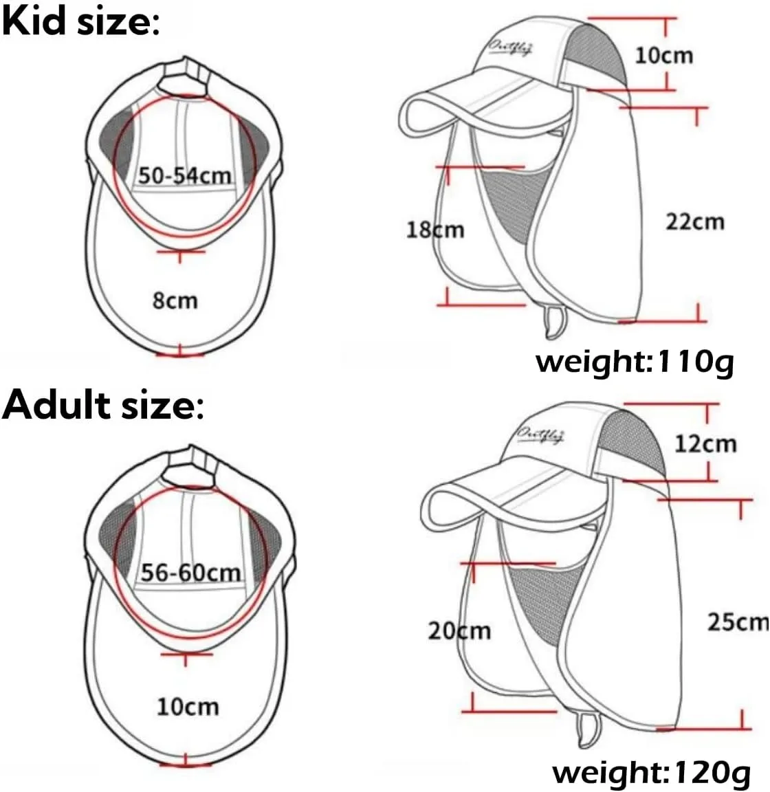 LLmoway Mens Womens Kids Sun Protection Fishing Hat Safari Flap Cap Quick Dry