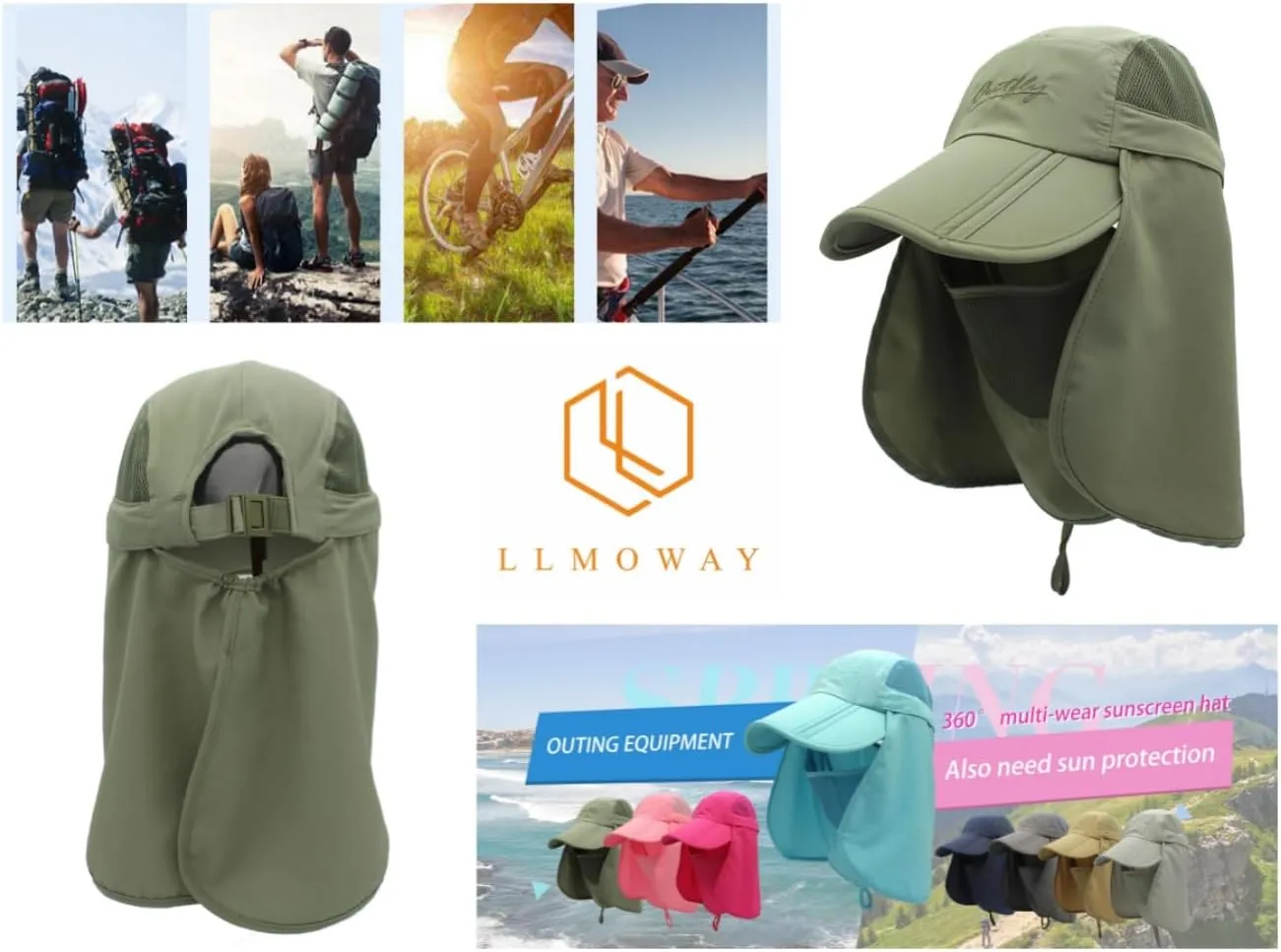 LLmoway Mens Womens Kids Sun Protection Fishing Hat Safari Flap Cap Quick Dry