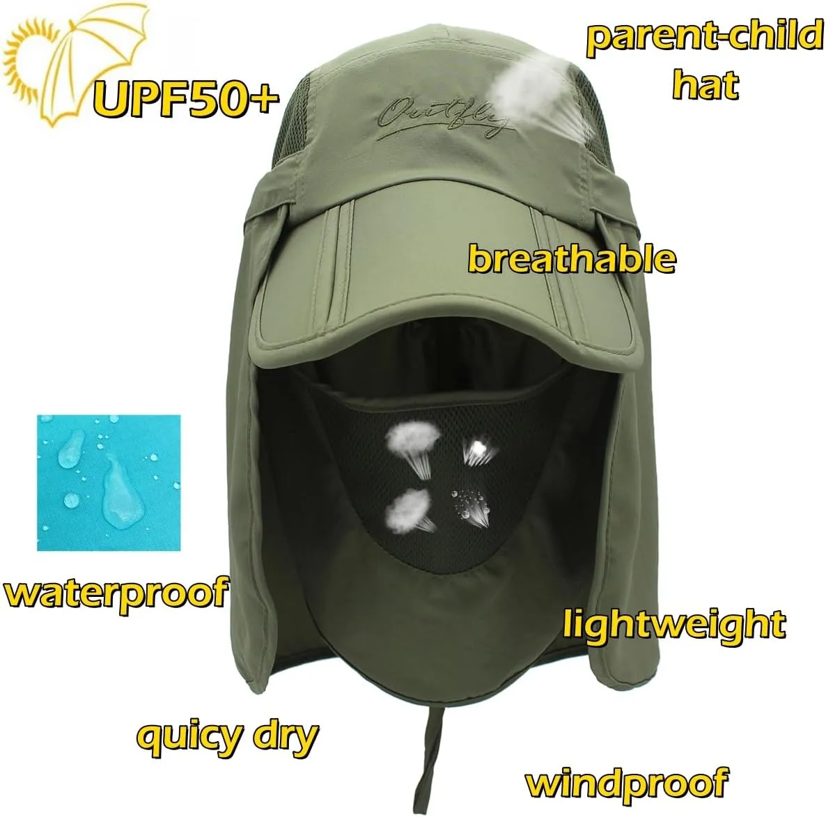 LLmoway Mens Womens Kids Sun Protection Fishing Hat Safari Flap Cap Quick Dry