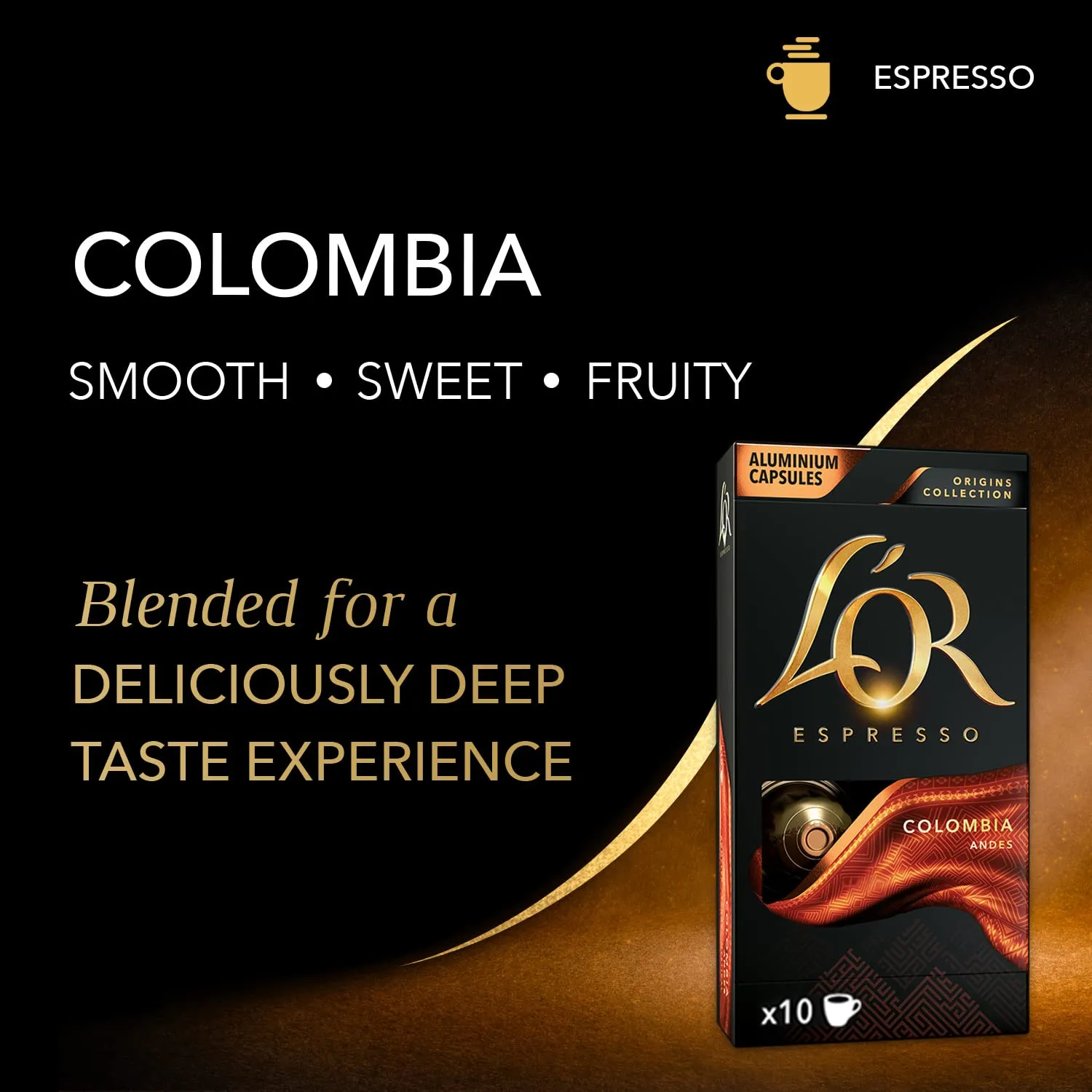 L'OR Espresso Capsules, 50 Count Colombia, Single-Serve Aluminum Coffee Capsules Compatible with the L'OR BARISTA System & *Nespresso Original Machines