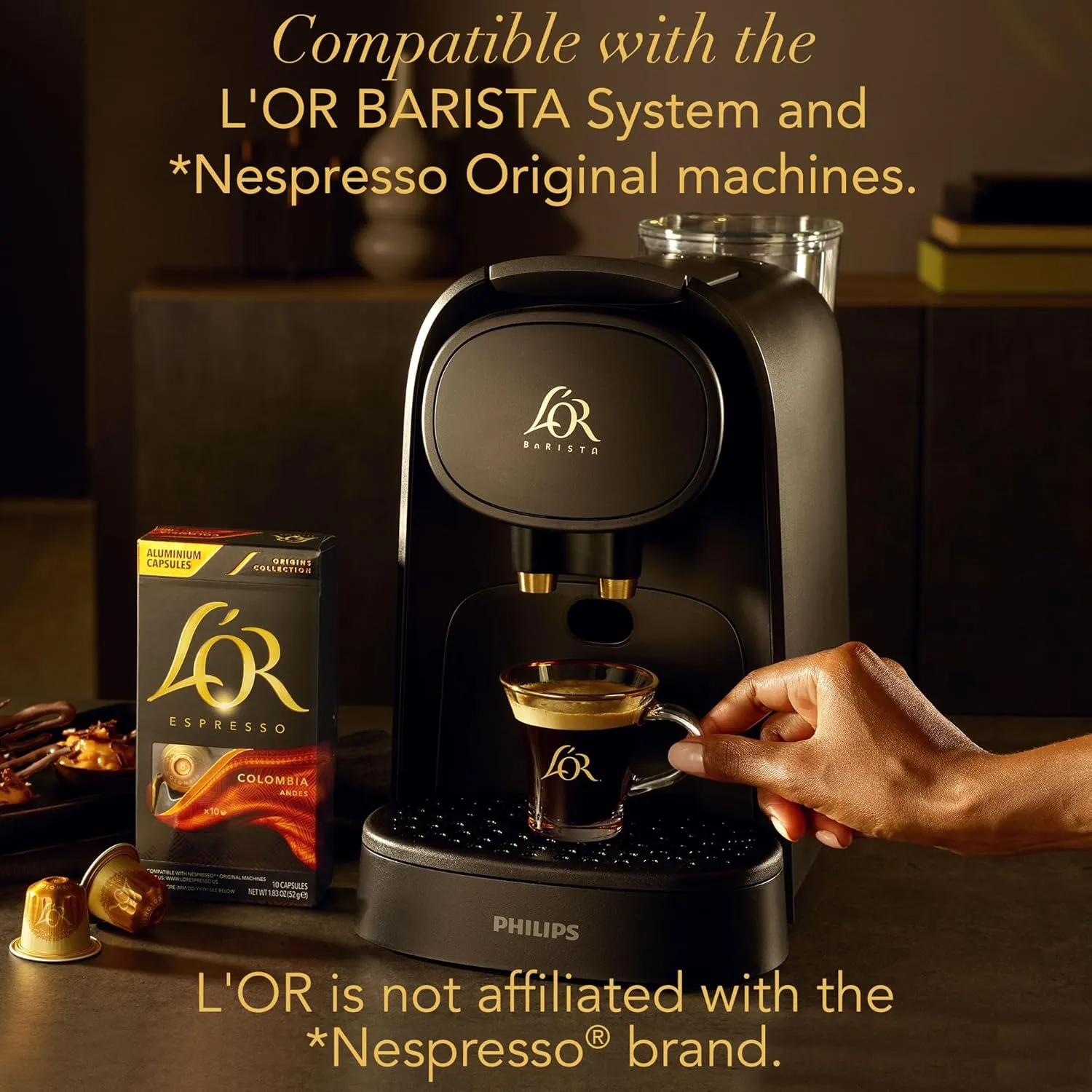 L'OR Espresso Capsules, 50 Count Ristretto, Single-Serve Aluminum Coffee Capsules Compatible with the L'OR BARISTA System & *Nespresso Original Machines