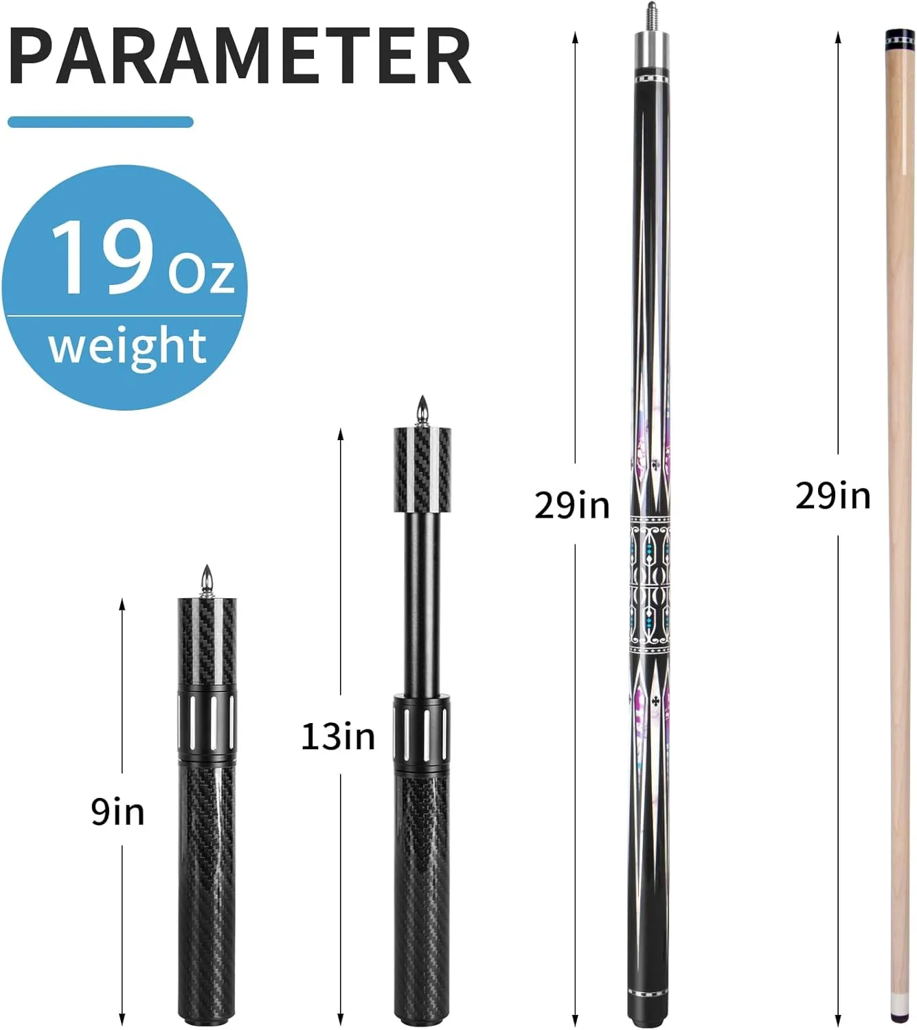 lotmusic Premium Pool Stick with Telescopic Fiber Extension Cue,58 Inch Professional Pool Cue Stick Set with Black Pool Cue Case & Billiards Accessories