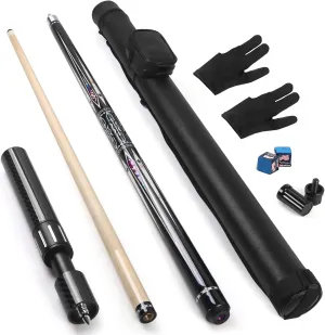 lotmusic Premium Pool Stick with Telescopic Fiber Extension Cue,58 Inch Professional Pool Cue Stick Set with Black Pool Cue Case & Billiards Accessories