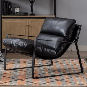 LukeAlon Modern PU Leather Accent Armchair, Upholstered Living Room Chair with Metal Base Removable Thickened Cushion Single Sofa Chair Comfy Lounge Chair for Bedroom Living Room Office, Black