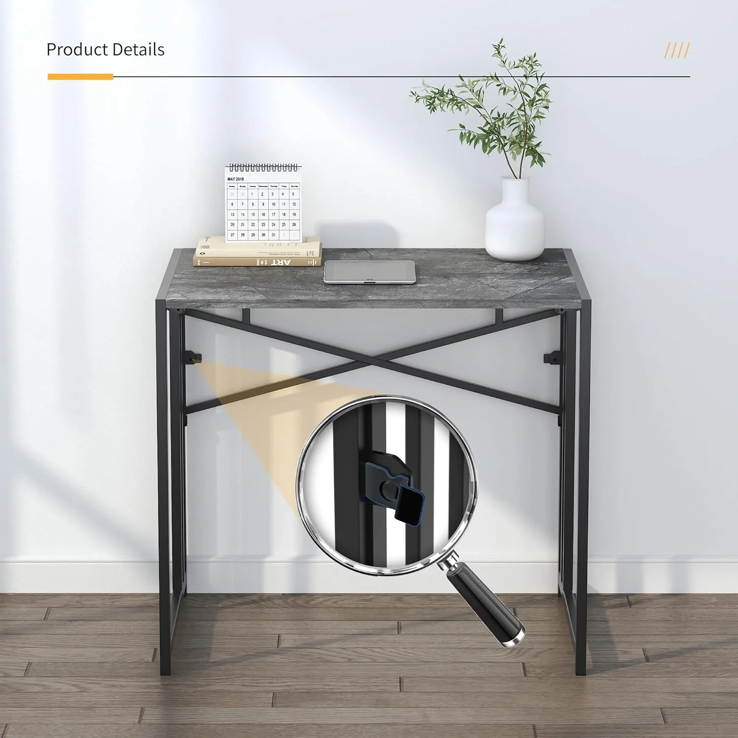 Lutown Teen Folding Computer Desk - 32 inch, Writing & Gaming, Small Space Office Desk, No Assembly Required, Grey